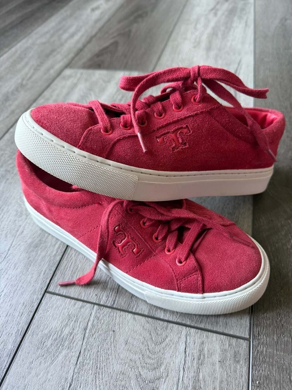 Tory Burch Red Suede Low Top Sneakers Shoes